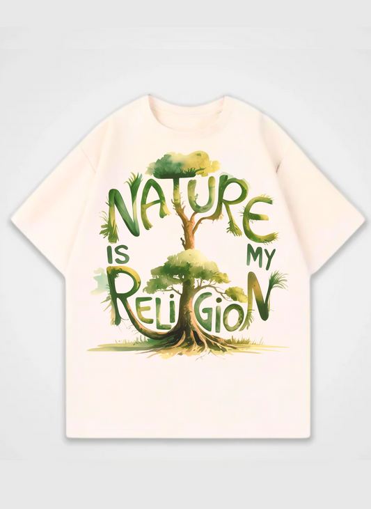Nature is my Religion Oversized Frontprint Shirt