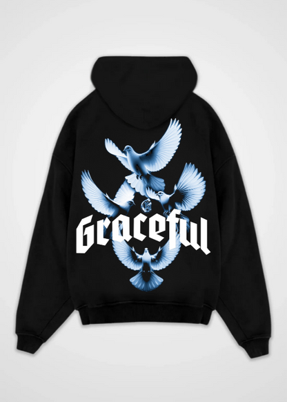 Sweat à capuche surdimensionné à imprimé gracieux dans le dos 