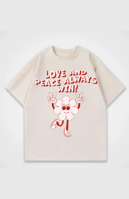 Love and Peace Always Win Oversized Front Print T-Shirt