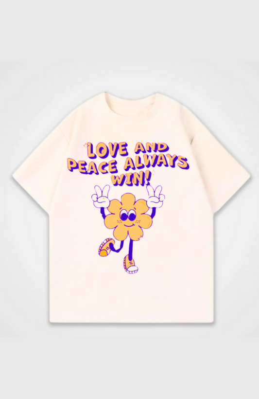 Love and Peace Always Win Oversized Front Print T-Shirt